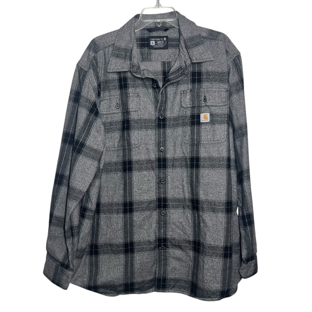 Carhartt Loose Fit Heavyweight Heavy Flannel Shirt Mens XL Gray Black Plaid